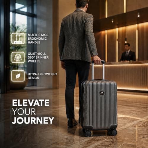 Larkbury Hard Shell Expandable Suitcase, Lightweight PC+ABS Travel Luggage with TSA Lock, Double Spinner Wheels & High Capacity Storage (Grey, 20" in) — view 5