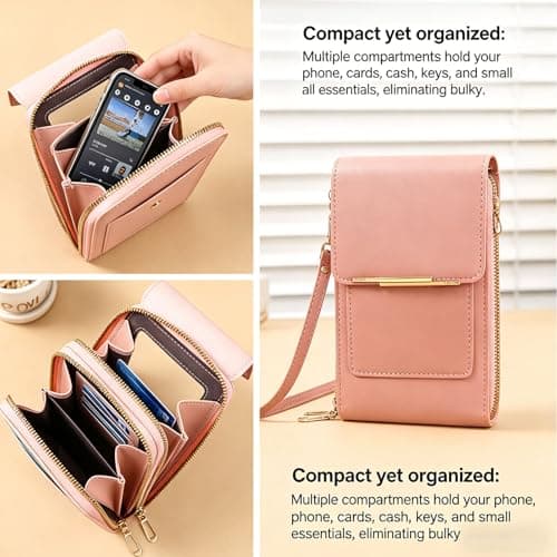 Tencipeda Touchscreen Phone Crossbody Bag, Anti Theft Leather Purse for Women, Compact Touchscreen Crossbody Wallet (Green,Shape A) — view 3