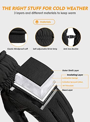 TRENDOUX Winter Gloves for Men, Ski Glove for Men Women Extreme Cold Weather Unisex 3M Thinsulate Touchscreen Windproof Cuff Thick Wicking Insert for Bike Snowboard Running cycling - Black XL… — view 2