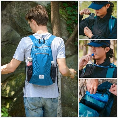 Naturehike 25L Packable Backpack - 230g Ultra Lightweight Foldable Daypack, PU2000mm Waterproof 30D Nylon Compact Hiking Rucksack for Travel, Cycling & Hiking(Blue) — view 5