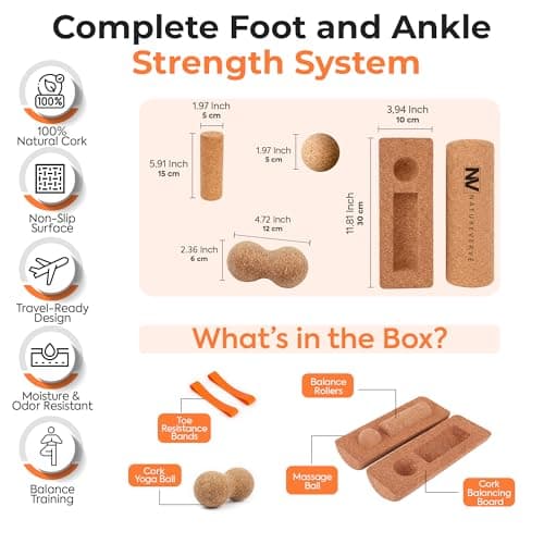 Cork Balance Board-premium Cork 5-in-1 Foot & Ankle Strengthener Set- Balance Trainer With Massage Roller, Peanut Ball & Toe Resistance Bands-wobble Board For Adults-improve Foot Function — view 2