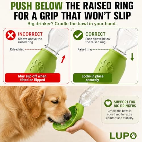 LUPO Portable Dog Water Bottle Attachment, Slip-On Travel Bowl for Walks — view 6