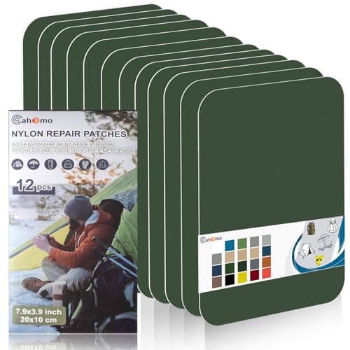 Nylon Repair Patches 20x10 cm 12 pcs Nylon Repair Tape Nylon Fabric Patch Self Adhesive Outdoor Camping Gear Nylon Repair Kit for Tent, Umbrella, Down Jackets, Sleeping Bag, Knapsack (Army Green)