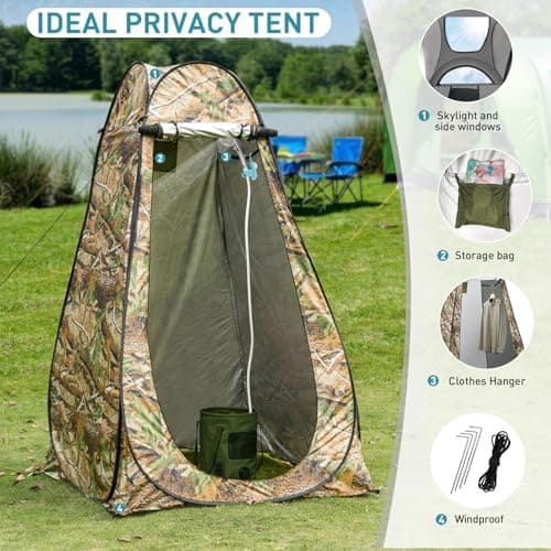 Thallike Portable Camping Shower Tent Kit, Pop Up Privacy Shelter with LED Lights, Rechargeable Shower Pump, 6.6 Gallon Collapsible Bucket, Adults Outdoor Hiking — view 3
