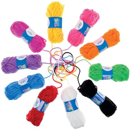 Baker Ross AG238 Coloured Wool Value Pack - Pack of 10 Bundles, 10g Each, 3mm Thick, Assorted Colours, Yarn, Knitting, Crochet