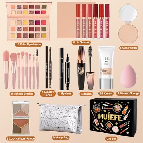 Makeup Set for Women, All in one Makeup Starter Kit with Storage Bag & Gift Box, Travel Full Make Up Set for Teenage Girls with BB Cream Eyebrow Pencil Eyeliner Mascara Eyeshadow Palette Lip Gloss — view 2