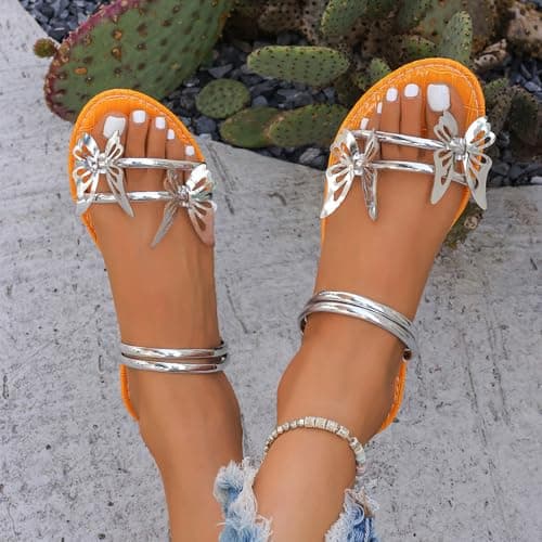 Generisch Women Flat Sandals Casual Slide Flip Flops Rhinestone Design Comfortable Beach Summer Outdoor Shoes, silver, 6 UK — view 5