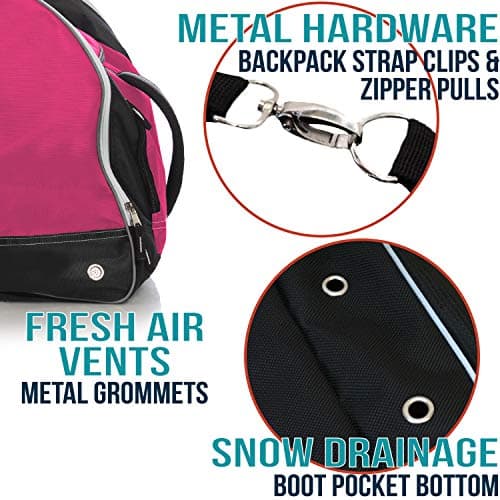Athletico Ski Boot Bag - Skiing and Snowboarding Travel Luggage - Stores Gear Including Jacket, Helmet, Goggles, Gloves & Accessories - Venting and Grommets for Snow Drainage (Pink) — view 4