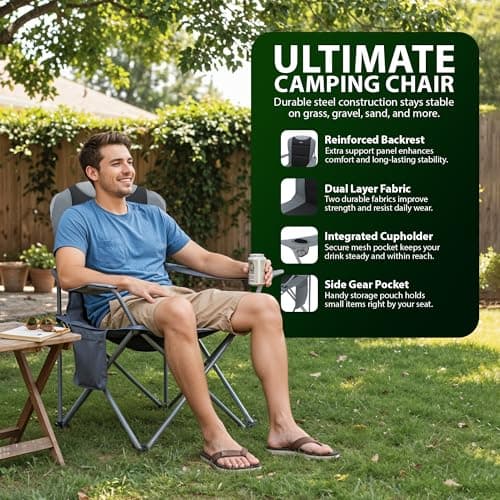 ZENO Camping Chair 2PCS | Folding Camping Chairs for Adults with Padded Backrest, Cup Holder and Side Storage Pocket | Heavy Duty Portable Chair with Strong Steel Frame for Camping, Festivals, Outdoor — view 5