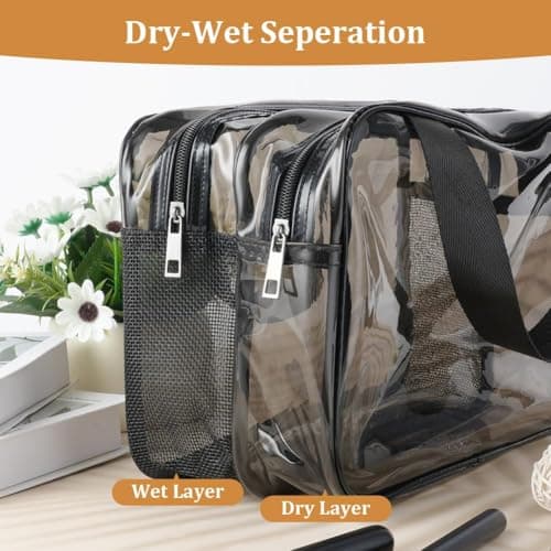 Aucuu Clear Toiletry Bag, Portable Travel Makeup Bag, Wet Dry Separation PVC Wash Bags, Large Capacity Travel Toiletries Case, Waterproof Makeup Bags with Handles, Clear Cosmetic Bag for Women Girls — view 4