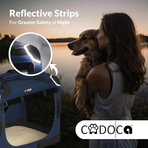 CADOCA Dog Crate Carrier, Car Foldable Travel Cage + Bowl, M Navy Blue — view 6