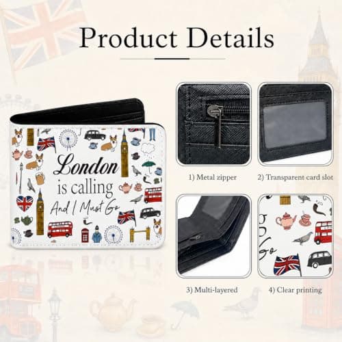 London Travel Souvenirs Gifts, RFID Blocking London Themed Wallet, PU Leather, Zipper Sealed Purses for Women, Ladies Teen Girls Ideal Travelling Gift for Daily Shopping Travel Casual Outings — view 4