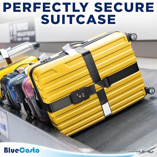 BlueCosto - Luggage Strap with TSA Lock - 2.2 to 4m Adjustable, Jet Black - TSA Approved Suitcase Security Belt with 3 Digit Combination Locking - 5cm Wide Heavy Duty Baggage Strap for Secure Travel — view 6