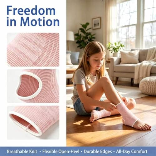 HUSHRICH Kids Ankle Support Child Ankle Brace Compression Socks for Sprained Ankles Pain Relief, Ankle Brace Stabilize Joints for Kids 7-12 Years Boy Girls Jogging Running Gymnast Fitness (Pink) — view 3