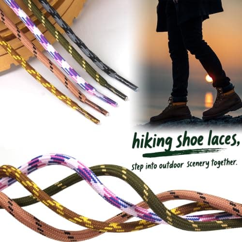 Yusimu Round Boot Laces Heavy Duty Work Hiking Lace, White/Pink/Blue, 120cm — view 6