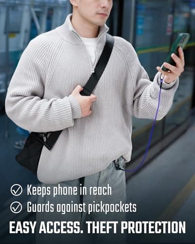 KeyUnity KC05 Cell Phone Lanyard, Anti Theft Phone Strap with Multi-Tool Carabiner, Keychain Lanyard Stretchy Tether (Purple) — view 2