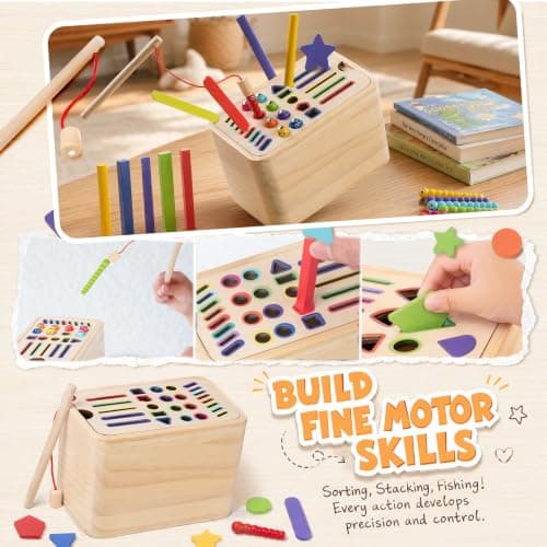 KASURE Montessori Wooden Toddler Travel Toys for 3+ Year Old Boys Girls, 5 In 1 Color Montessori Toys Educational Stocking Fillers Color Sorting Wooden Learning Toys for Boys Girls — view 6