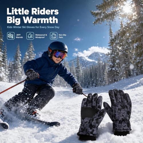 Kioeok Kids Waterproof Ski Gloves Touchscreen Snow Gloves for Boys Girls — view 5