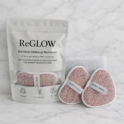 ReGlow Bamboo Makeup Remover Pads (2 Pack) – Ultra Soft, Washable, Eco-Friendly Face Cleansing Pads – Gentle on Sensitive Skin – Removes Makeup with Water – Zero-Waste Beauty (Blush Pink) — view 2