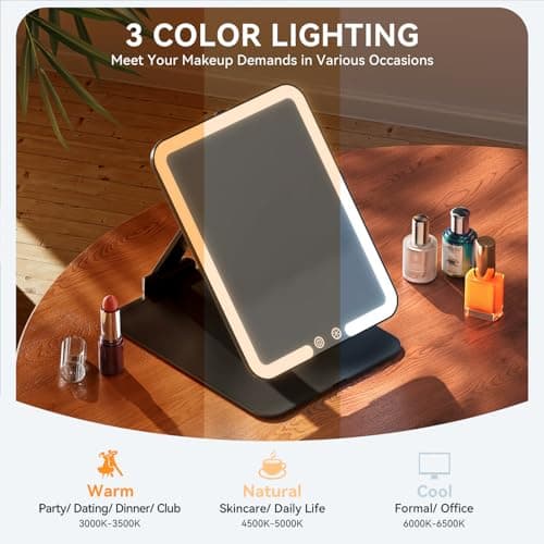 Auxmir Rechargeable Makeup Mirror, Travel Vanity Mirror with Light, Black — view 3
