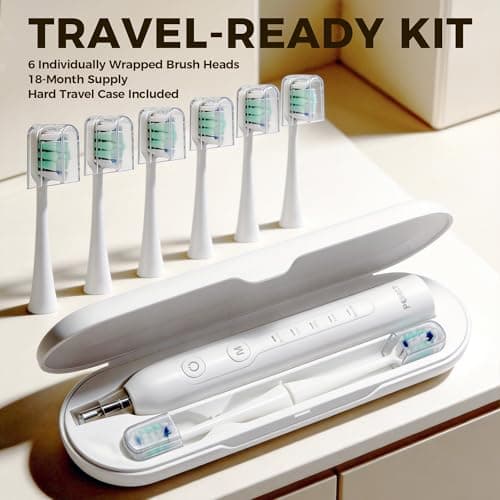 PERECT Electric Toothbrush for Adults, Rechargeable Sonic Toothbrush Travel-Ready Kit with Travel Case, 6 Replacement Brush Heads, 5 Modes 3 Intensities, 2-Minute Smart Timer, IPX7 Waterproof, White — view 2