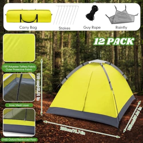 Woanger 12 Pack Bulk 2 Person Camping Tents for Homeless Lightweight Outdoor Tent with Rain Fly and Carrying Bag Waterproof Windproof Setup for Homeless Camping Backpacking (Multicolor) — view 2