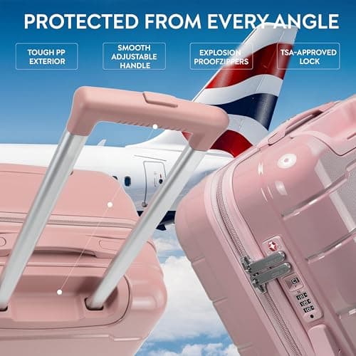 CRUW Hand Luggage 22" Expandable Lightweight Cabin Bag TSA Approved Lock, Silent Wheels Durable Polypropylene Luggage Suitcase Fits 56x45x25cm Overhead Carry On Limit for easyJet, BA & Jet2. — view 6