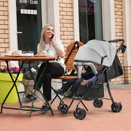 Lightweight Travel Stroller, One-Hand Fold Pushchair with Adjustable Recline & Sun Canopy, Compact Umbrella Stroller for Newborn to Toddler Up to 10kg,Ideal for Air Travel, Shopping & Daily Use Grey L — view 2