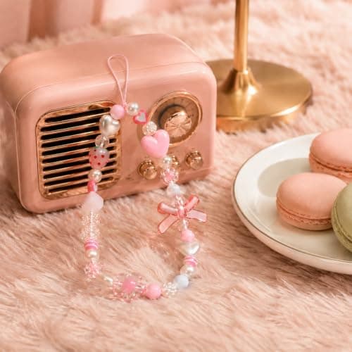 Ouligay Pink Camera Wrist Strap Beaded Phone Charm Strap Cute — view 4