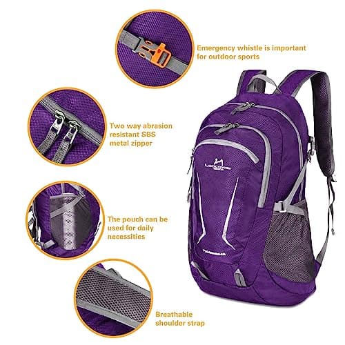 Loocower 45L Ultra Lightweight Foldable Backpack Hiking Daypack Walking Rucksack Water Resistant Packable Camping Mountaineer Outdoor Sport Knapsack for Men Women (05.Purple) — view 4