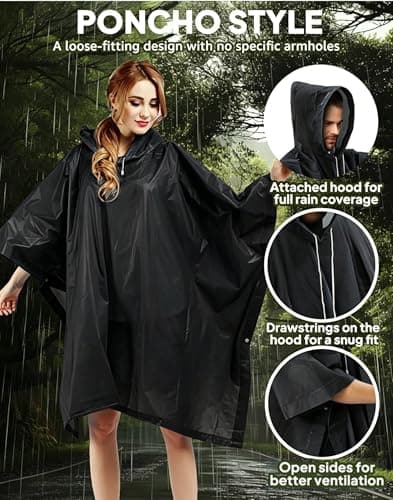 JXJIUA 2 Pack Rain Ponchos for Adults Men/Women, Black — view 3