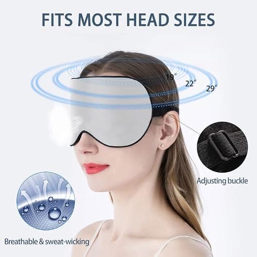 townssilk 2 pcs 100% Silk Sleep mask with Adjustable Strap,Comfortable and Super Soft Eye mask Including 1 pc Balck and 1 pc Silver — view 3
