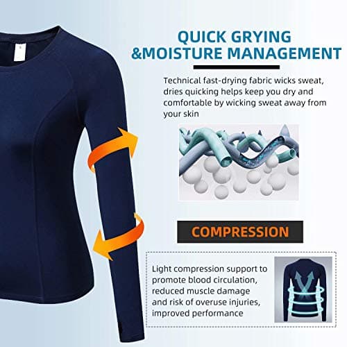 Sillictor Thermal Base Layer Womens Wicking Ski Base Layers with Thumb Hole Long Sleeve Running Top for Sports Gym Hiking Cycling Women Compression Tops High Wicking Breathable Warm 5021 Navy M — view 4