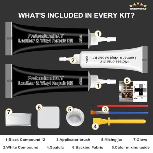 STARTSO WORLD Black Leather Repair Kit for Furniture, Leather Seat Repair Kit for Car Interior, Car Seats, Sofa, Jacket and Purse, Restore Any Material with Super Easy Instructions — view 2
