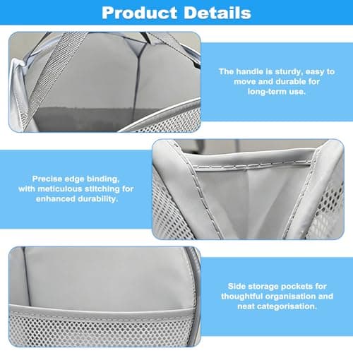 2 Pcs Foldable Laundry Basket Pop Up Mesh Washing Bag with Handles and Side — view 3