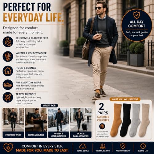 ITRAT Men's Diabetic Merino Wool Thermal Heated Extra Warm Socks 2.4TOG (-25°C resistant) Hiking Walking Thermal Athletic Outdoor Winter Socks (Assorted 2 Pairs) — view 4