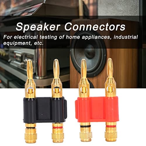 Aramox Dual Banana Plug Connector, Stackable Gold Plated Brass Speaker Wire Adapter for Home Audio Testing 12 to 18 AWG Standard 19mm Post Spacing Red Black 2pcs — view 2