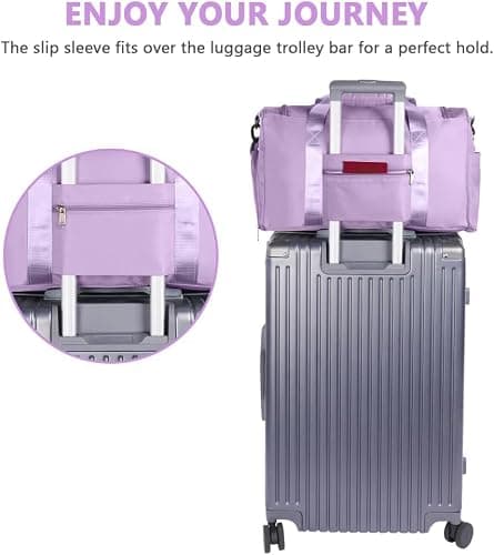 Sports Gym Bag Duffle Bag with Shoes Compartment & Wet Pocket，Weekend Travel Bag Overnight Bag for Women and Men Lightweight Holdall Hospital Overnight Bag - Weekend Bags, Hand Luggage Bag (Purple) — view 6