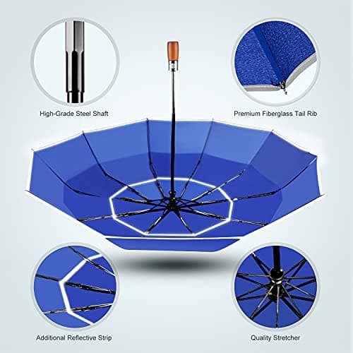 YumSur Automatic Windproof Umbrella,Compact Strong and Portable Umbrella, Double Canopy, Non-slip Handle, Travel Folding Umbrella with Reinforced Frame For Men & Women Raininy Days Night Time Use — view 2