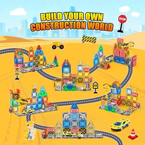 iKidiki Mini Travel Magnetic Tiles Construction 53 PCS, Toys for 3 4 5 6 7 8 Year Old Boys Girls Gifts for Birthday Magnetic Tiles Travel Set 3-8 Year Old Girl Boy Gifts Kids Birthday Presents Boys — view 5
