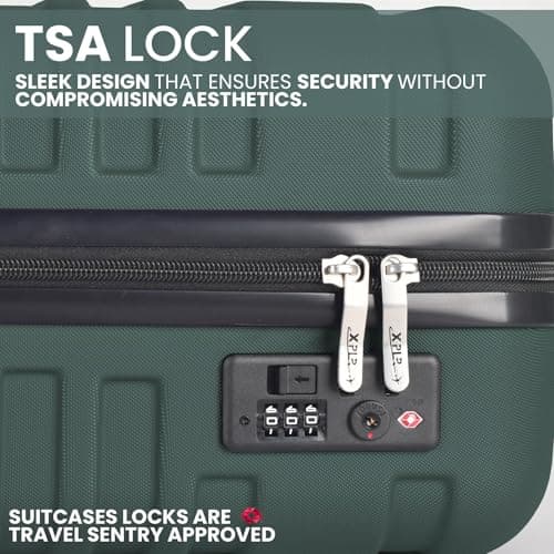 XPLR 5-Piece ABS Luggage Set – Durable Hard Shell Suitcases with TSA Lock, 360° Spinner Wheels & Organised Interiors – Includes Carry-On & Toiletry Bag – Scratch-Resistant Finish – Dark Green — view 4