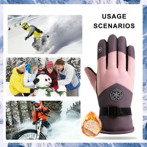 BSITSSS 2 PCS Thermal Gloves Winter, Ski Gloves Touchscreen Windproof, Pink Purple Anti-Slip Ski Mittens for Skiing Snowboarding Running Cycling Hiking Snow Outdoor Sports — view 6