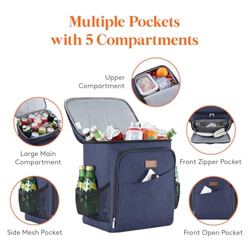 Lifewit 26L Insulated Cooler Backpack, 34-Can Large Cool Bag, Dark Blue — view 4