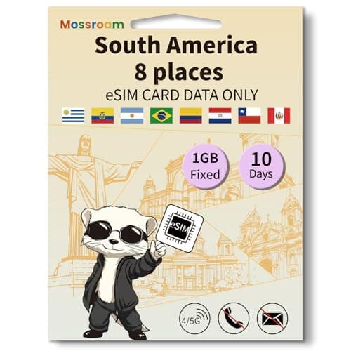 eSIM for 8 countries in South America Internationa Travel,4/5G LTE Prepaid 10 Days Plan,1GB Daily Data Only