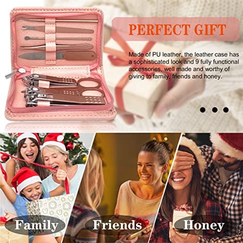 Nail Clippers Manicure Set - 9 In 1 Professional Stainless Steel Nail Scissors Grooming Kit For Women & Man Nail Care Tools Pedicure Kit With Pink PU Leather Zip Case For Travel & Home（ROSE GOLD） — view 6