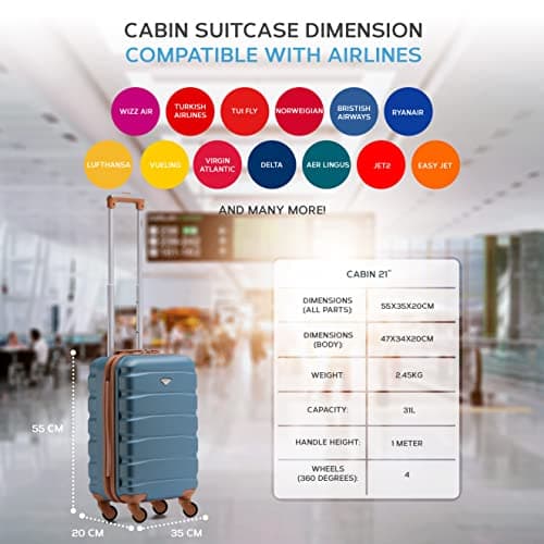 Flight Knight Cabin Suitcase 55x35x20, Carry On for Over 100 Airlines Like Ryanair, EasyJet, British Airways, Virgin Atlantic Lightweight Small Durable Cabin Bag, ABS Hard Shell, Hand Luggage — view 3