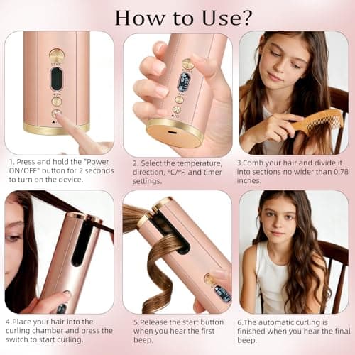 Hair Curler Cordless Automatic Rotating Rechargeable Anti-Scald Rose Gold — view 4