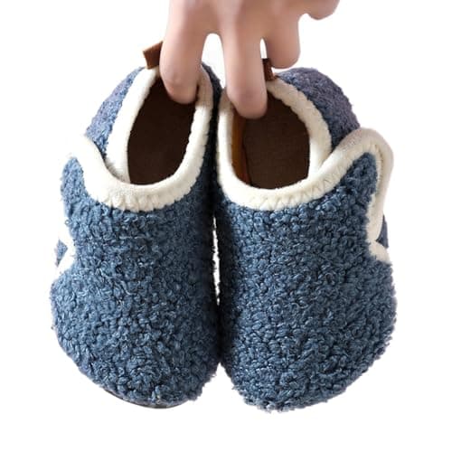 DRECAGE Toddler Slippers Boys Girls Non Slip Indoor Kids Barefoot House Slippers with Hook and Loop Blue 8-9 UK Child 28-29 EU — view 2