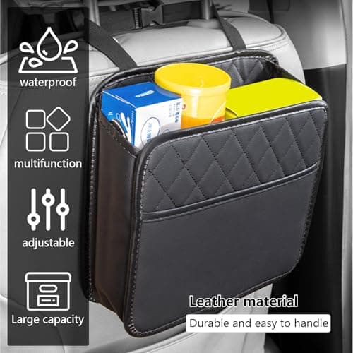 ASelected 2 PCS Car Seat Back Hanging Bag,Leather Back Seat Organiser and Storage Back Seat,Car Accessories,Multi-Pocket Storage Box Organizer for Trash Document Kids Traveling Car Tidy,25x8x25CM — view 3