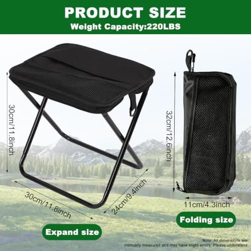 Black Portable Folding Camping Stool 32.5×26×32cm, Lightweight Collapsible Stool for Adults, Heavy Duty Foldable Seat Max Load 120kg with Carry Bag for Hiking, Travel, Fishing, Picnic & Festivals — view 2